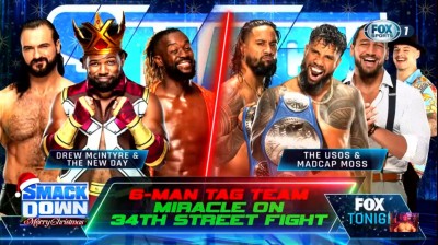 Drew McIntyre y The New Day Vs Madcap Moss y The Usos - Miracle on 34th Street Fight - SmackDown 24/12/2021