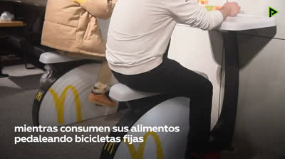 Bicycles at McDonald's, pedaling while eating?