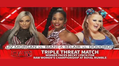 TRIPLE THEREAT MATCH - LIV MORGAN VS BIANCA BELAIR VS DOUDROP - RAW 10 DE ENERO DE 2022