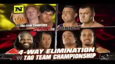 FATAL 4 - WAY TAG TEAM ELIMINATION - NEXUS VS SANTINO MARELLA & VLADIMIR KOZLOV VS MARK HENRY & TAJIRI VS THE USOS  - RAW 7 DE DICIEMBRE DE 2010